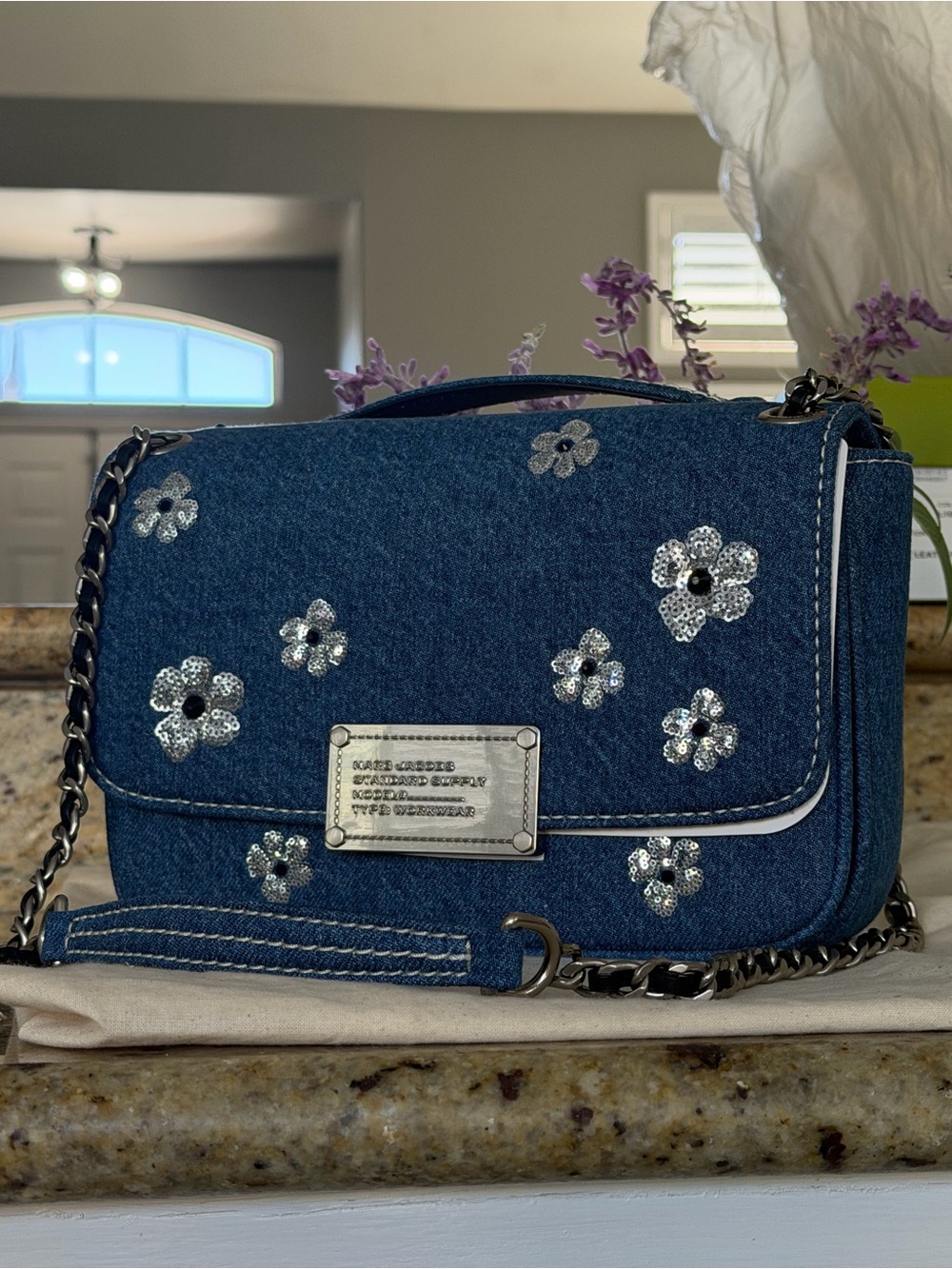 Marc Jacobs Blue Denim Floral Sequin Crossbody